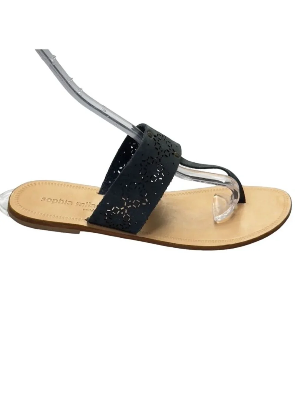 SOPHIA MILANO Women's Shoes Gray Flat Slides Perforated Leather Thongs Size 7.5M